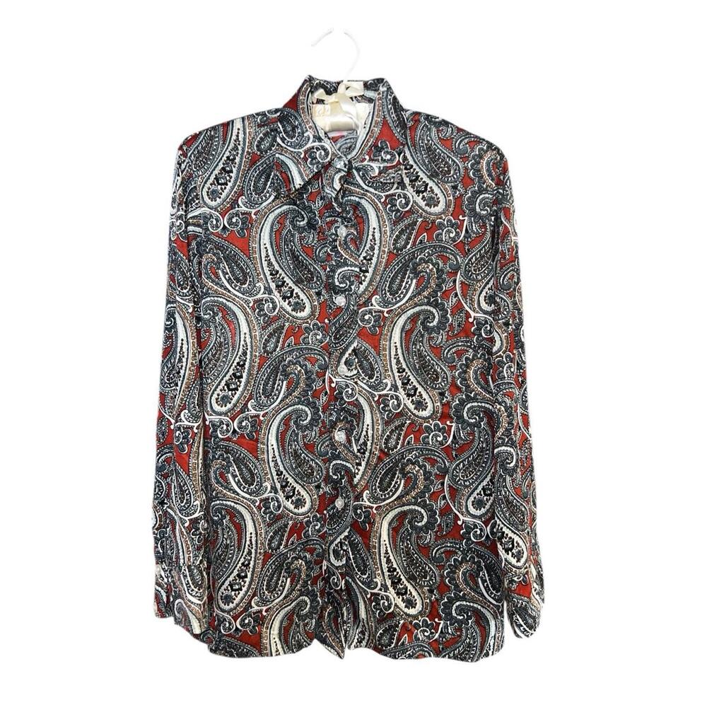 Groovy 1970s Domanique Red & Black Paisley‎ Blouse Size 14